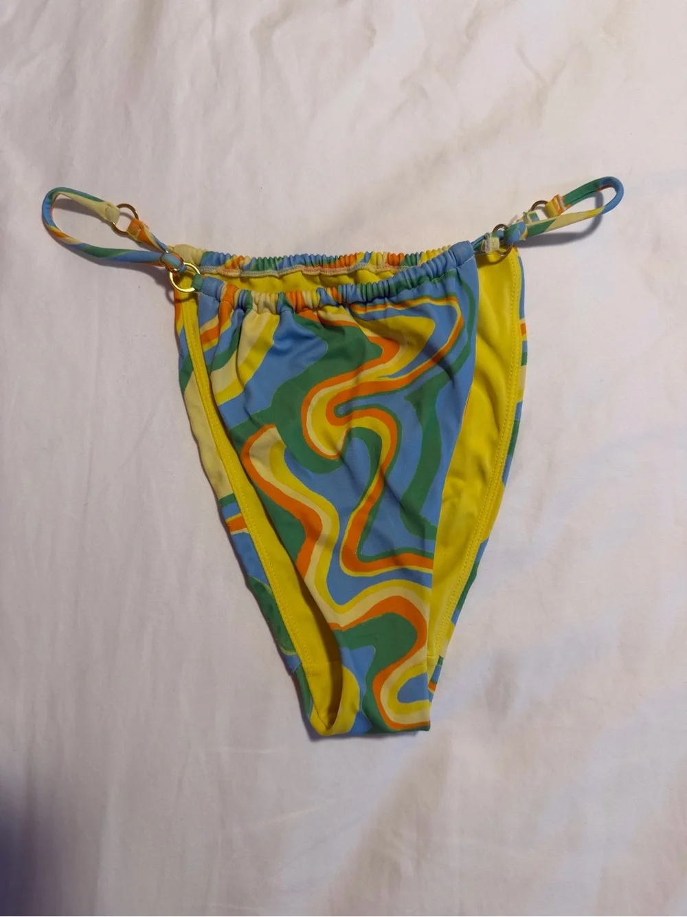 Pacsun La Hearts Yellow & Multicolor Swirl Triangle Bikini Top and Bottom set